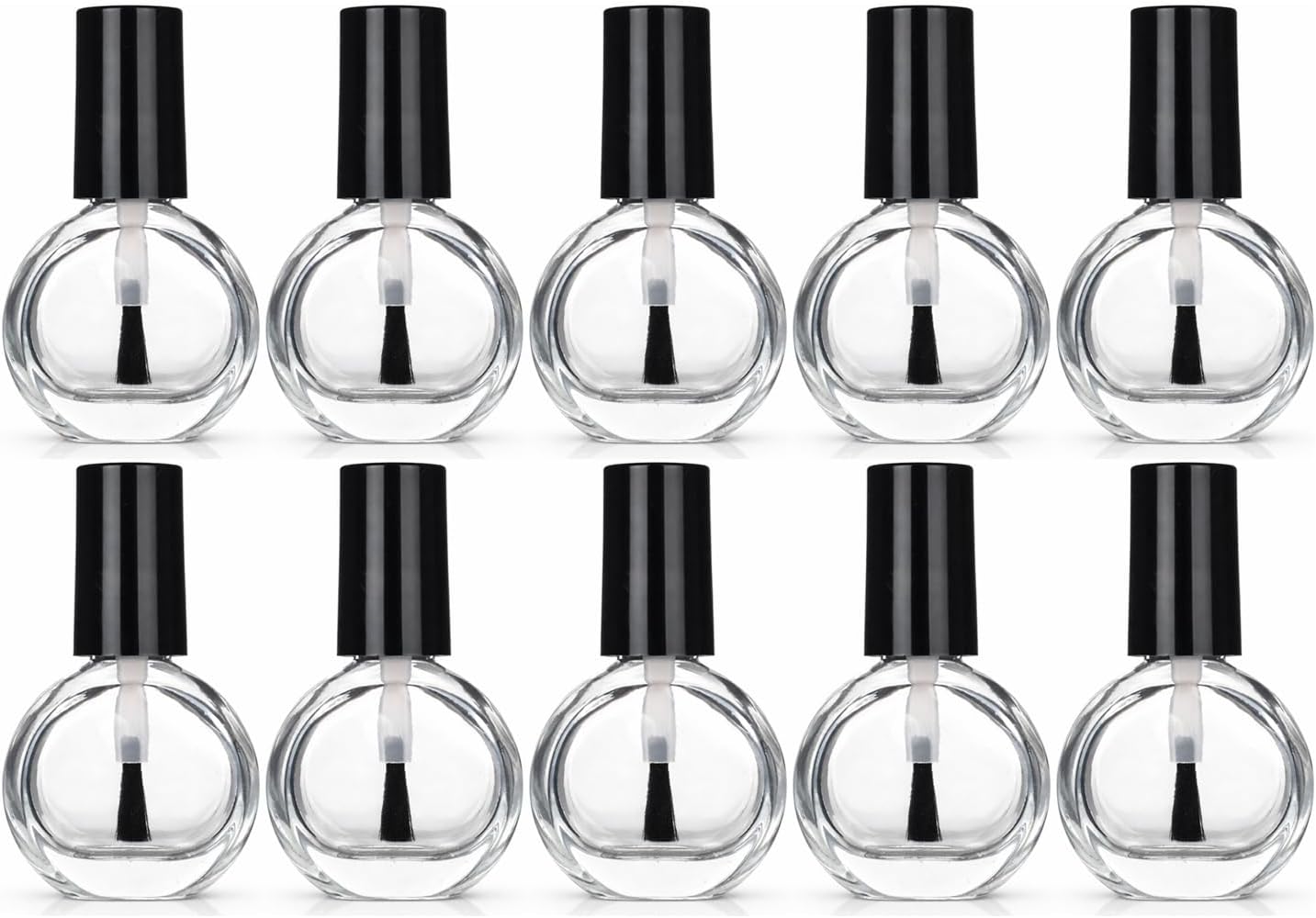 10 Packs 8ml Round Flat Clear Glass Nail Polish Bottles with Black Caps Empty Refillable Vials with Wide Brush for Gel Polish, DIY Nail Art, Cuticle Oil & Cosmetics