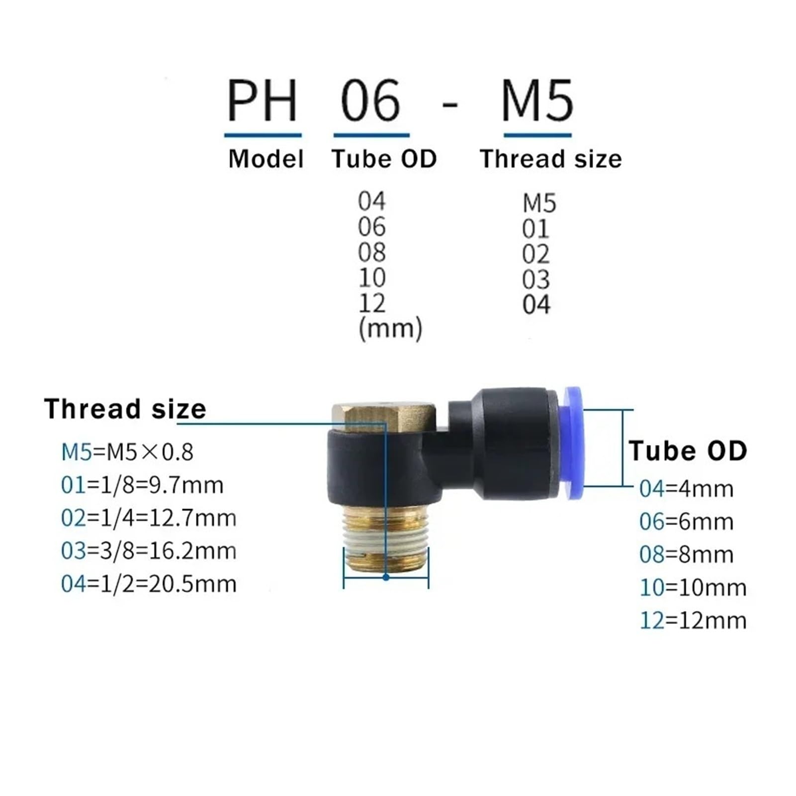 Connettore Pneumatico Dritto, Raccordo Tubo Aria Esagono Esterno | Dimensioni 1/8-1/2" con filettatura BSPT for connessioni compressore.(PH10-04,10 pcs)