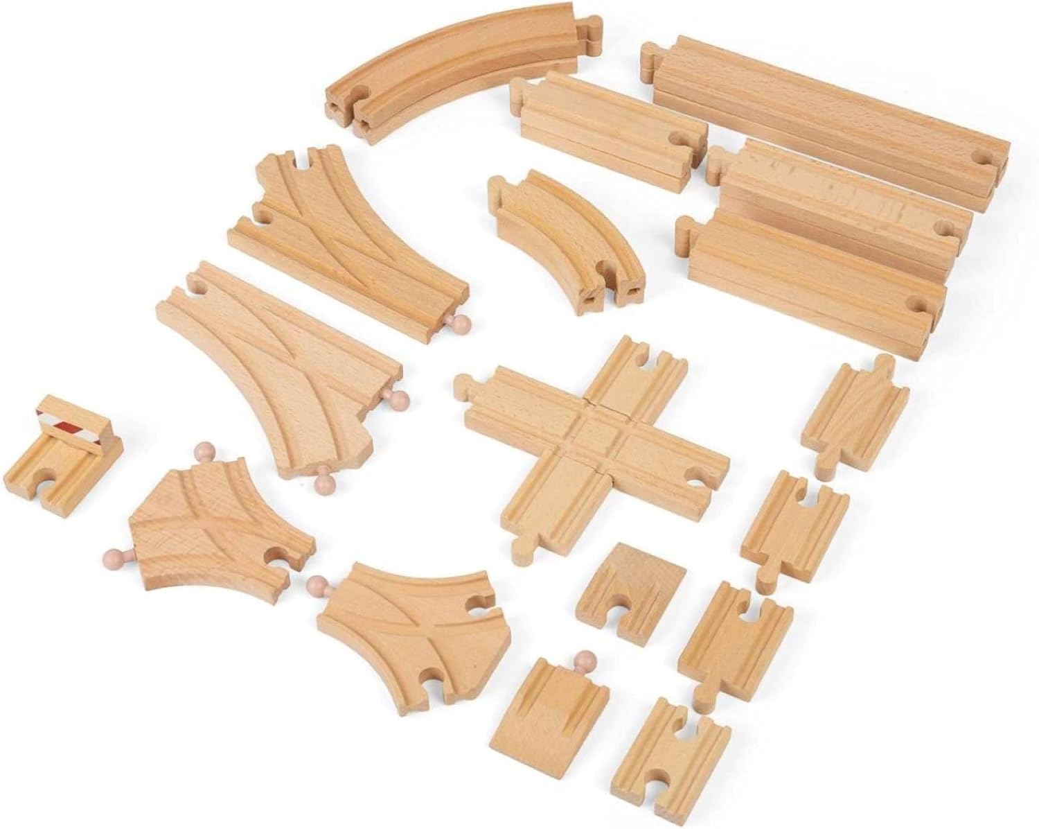 Bigjigs Rail Low Level Train Track Expansion Pack - 25pc Wooden Train Track for Train Sets, Quality Bigjigs Train Accessories, Compatible with Most Major Wooden Railway Brands