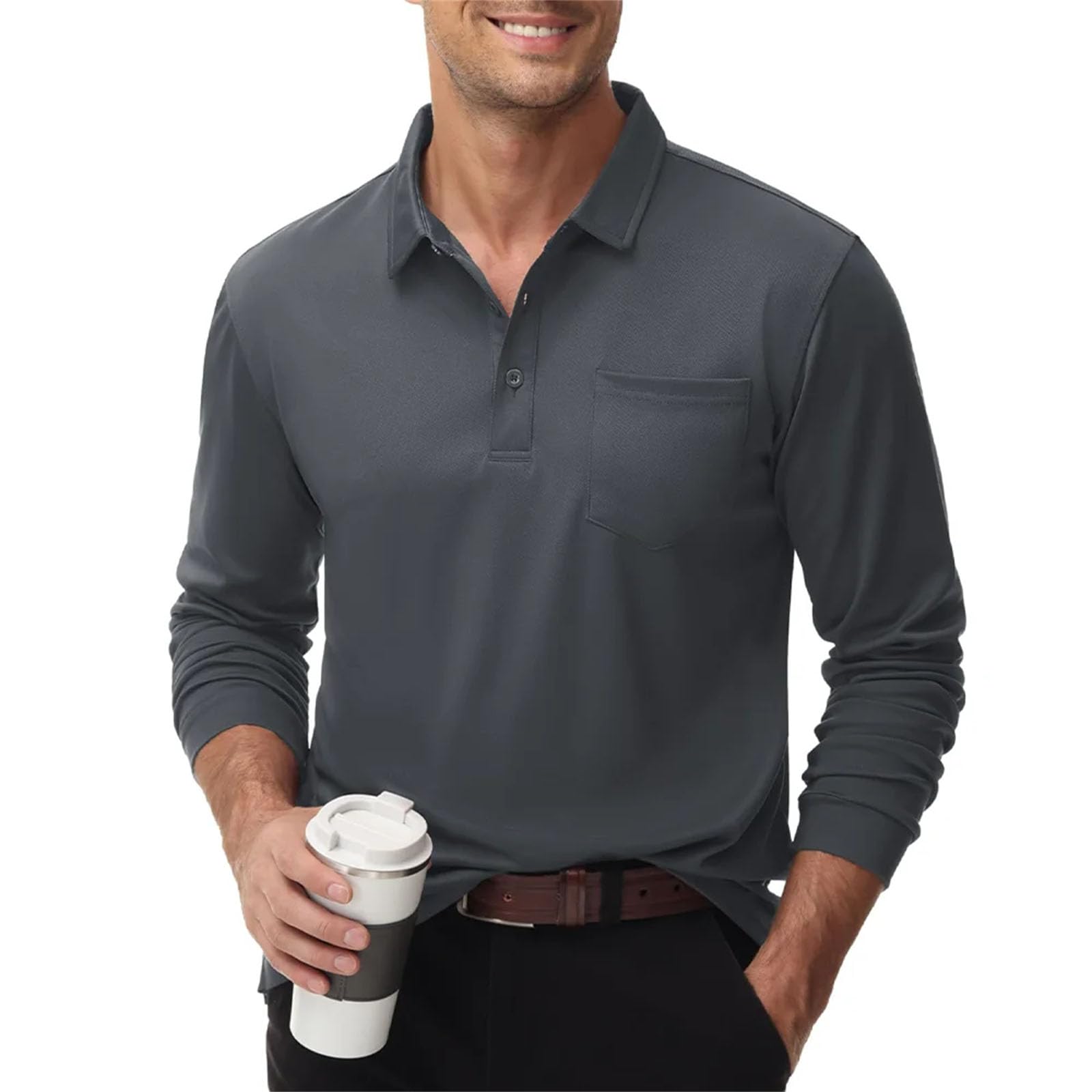 Polo de manga larga para hombre, con bolsillo en el pecho, informal, ligero, transpirable, para golf