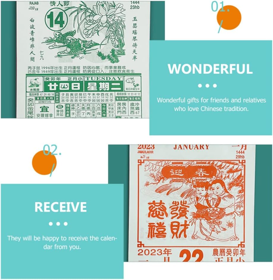 PATKAW Chinese Calendar, 2023 Daily Lunar Calendar Traditional Wall Calendar One Page Per Day Calendar New Year Wall Calendar for Office Home Decorations