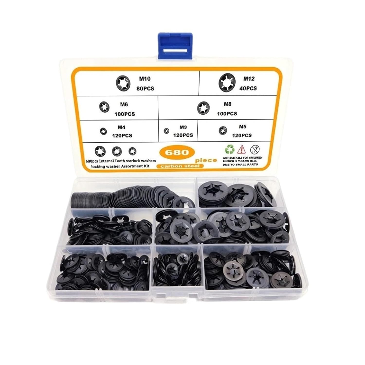 Star Washers Internal Tooth Lock Washers Kit 65Mn Steel Push On Locking Quick Speed Star Nut Bearing Fasteners for Retaining Clips Fasteners(680pcs)
