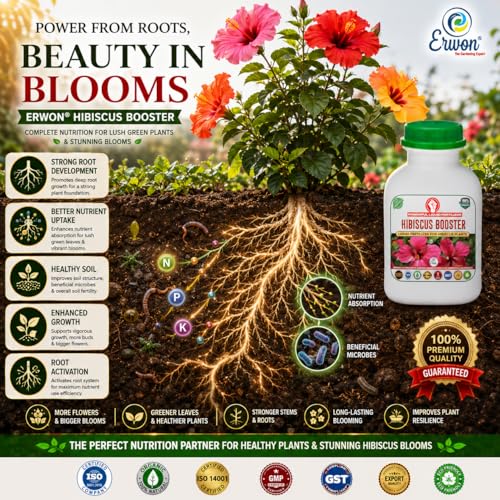 Image of Erwon Hibiscus Booster, Premium Essential Powerful Liquid Fertilizer for the Best Growth of Hibiscus Plants with Flowering Nutrients and Charged Micro-organism (100 ml)