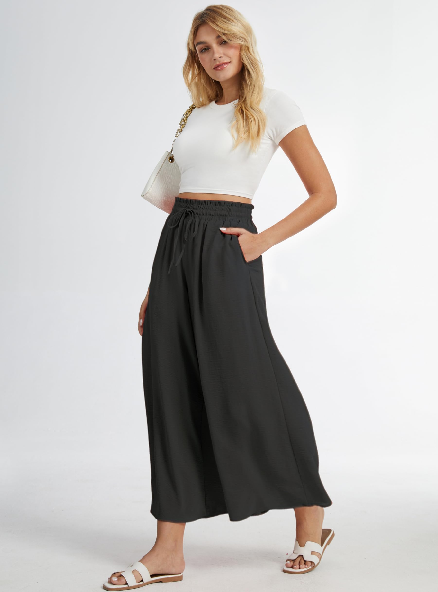 Jupe Culotte Femme Pantalon Large Taille Haute Pantalon d'Été Léger Infroissable de Plage avec 2 Poches pour Quotidien et Soirée