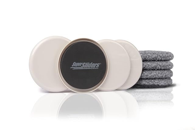 Super Sliders 5 Round Multi-Surface Furniture Sliders for Carpet and Hard Surfaces 2-in-1 Reusable Furniture Moving Pads with