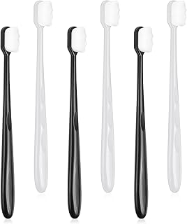Molain 6pcs Soft Bristle Toothbrush, Ultra Soft Adult Toothbrush, Nano Toothbrush Manual Toothbrush with 20,000 Bristles for Sensitive Teeth and Gum Adult Kid Children (White, Black)