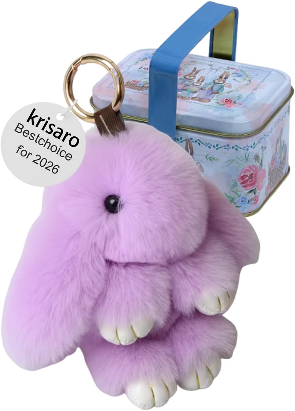 Bunny in Tin Box, Easter Cute Bunny Plush Keychain, Fluffy Soft Bag Charm, Rabbit Artificial Fur Pendant for Handbag