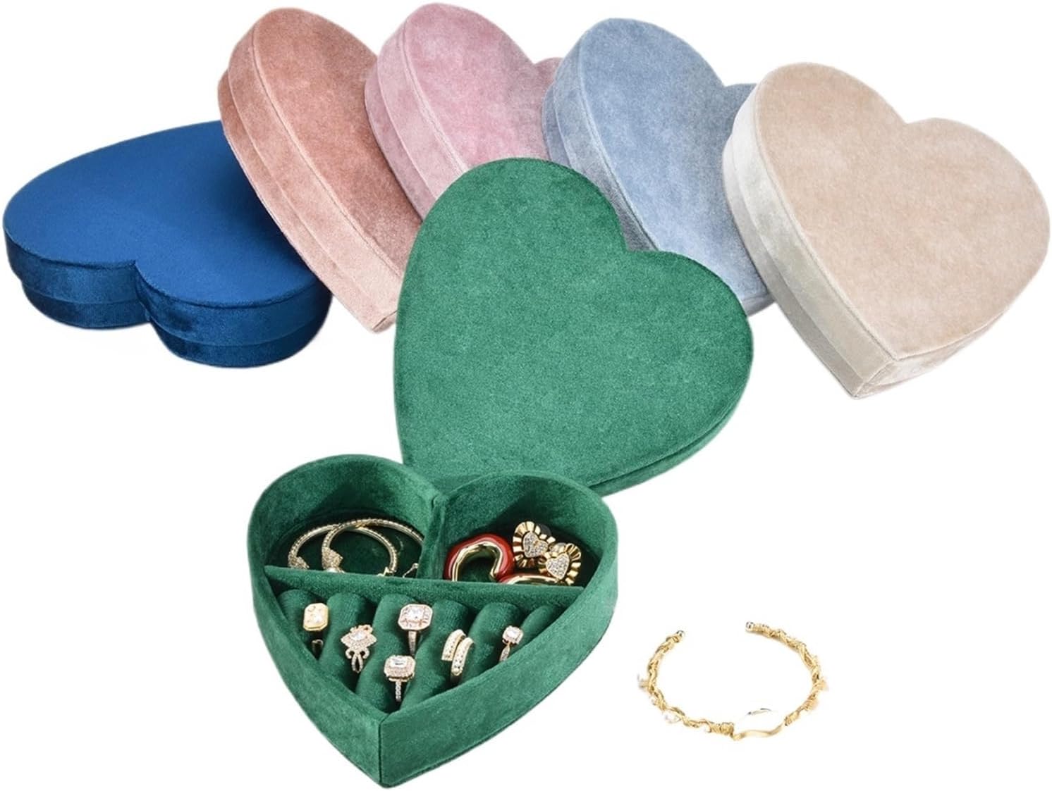 Retro Heart Shape Velvet Ring Jewelry Box Wedding Personalise Gifts Display Packaging Case(Pink)