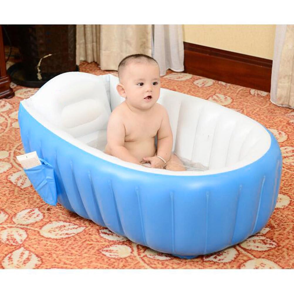 Kisangel Inflatable Baby Bathtub Thickened Foldable Toddler Bath Tub Portable Inflatable Kids Shower Pool for Infant and Child 38.6X25.6X11 Inches