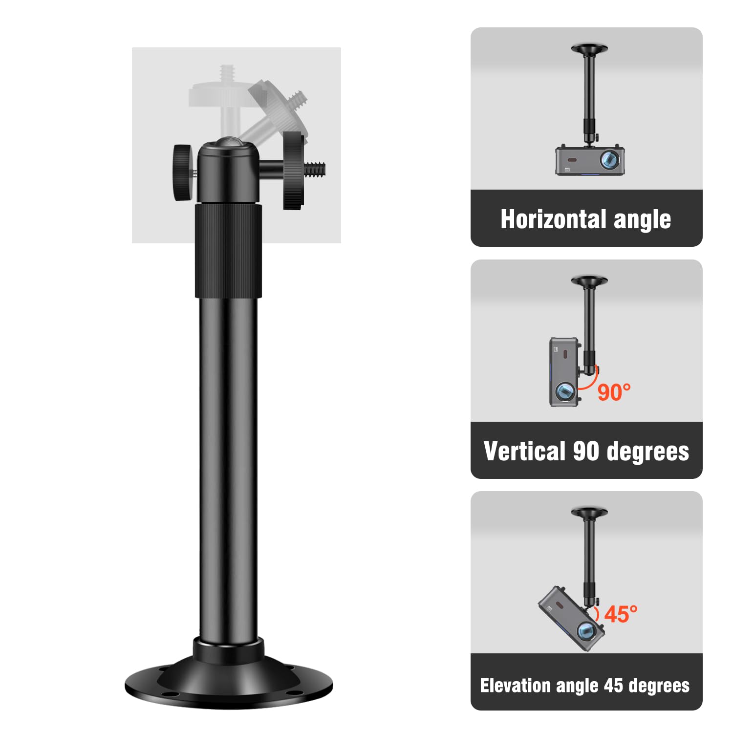 Support De Plafond Extensible Pour Projecteur - Tête Rotative 360°, Charge 5 Kg, Montage Universel