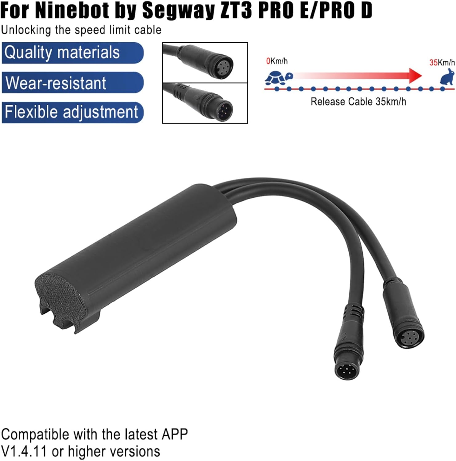 XBERSTAR Speed Limit Release Cable Compatible with Ninebot ZT3 PROE/PROD Electric Scooter Unlock Cable to 35km/h No Alarm, APP V1.4.11