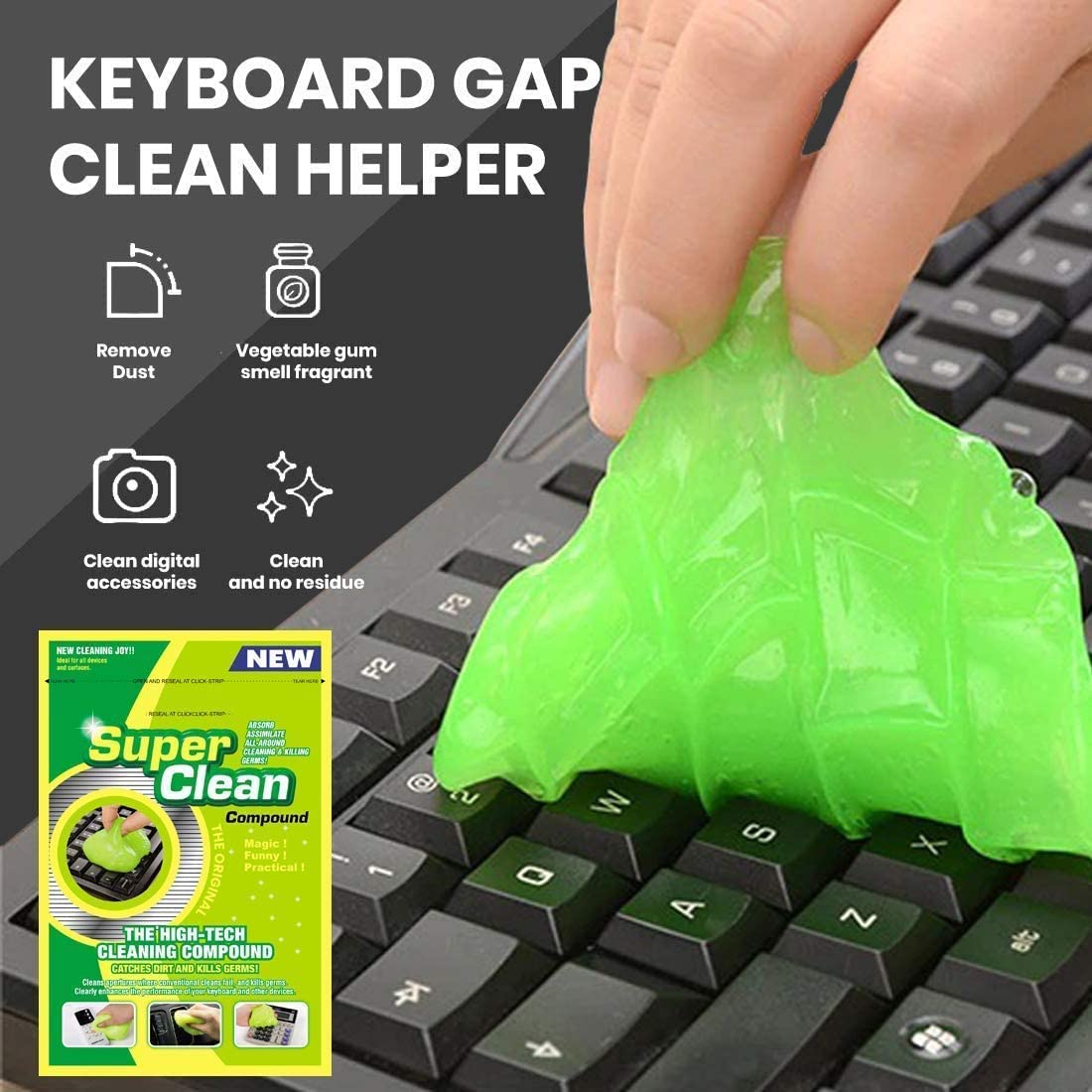 WOLFANO Super Magic Cleaning Slime and Removes Dust, Dirt and Germs from Computer, Laptop, Keyboard, Phone,TV Remote, Calculators (Pack of 2) 4
