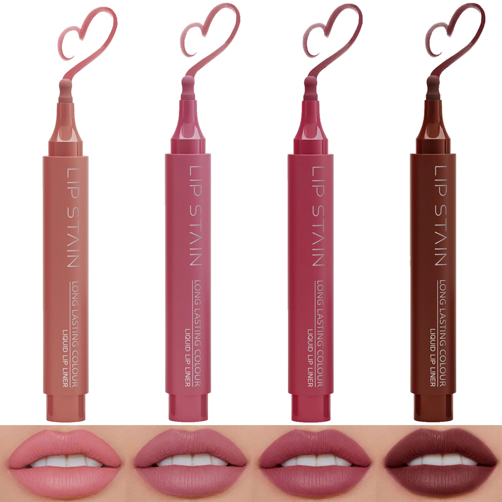 4 Pack Matte Lip Liner Pen Set,Waterproof Pigmented Long Lasting Lip Tint
