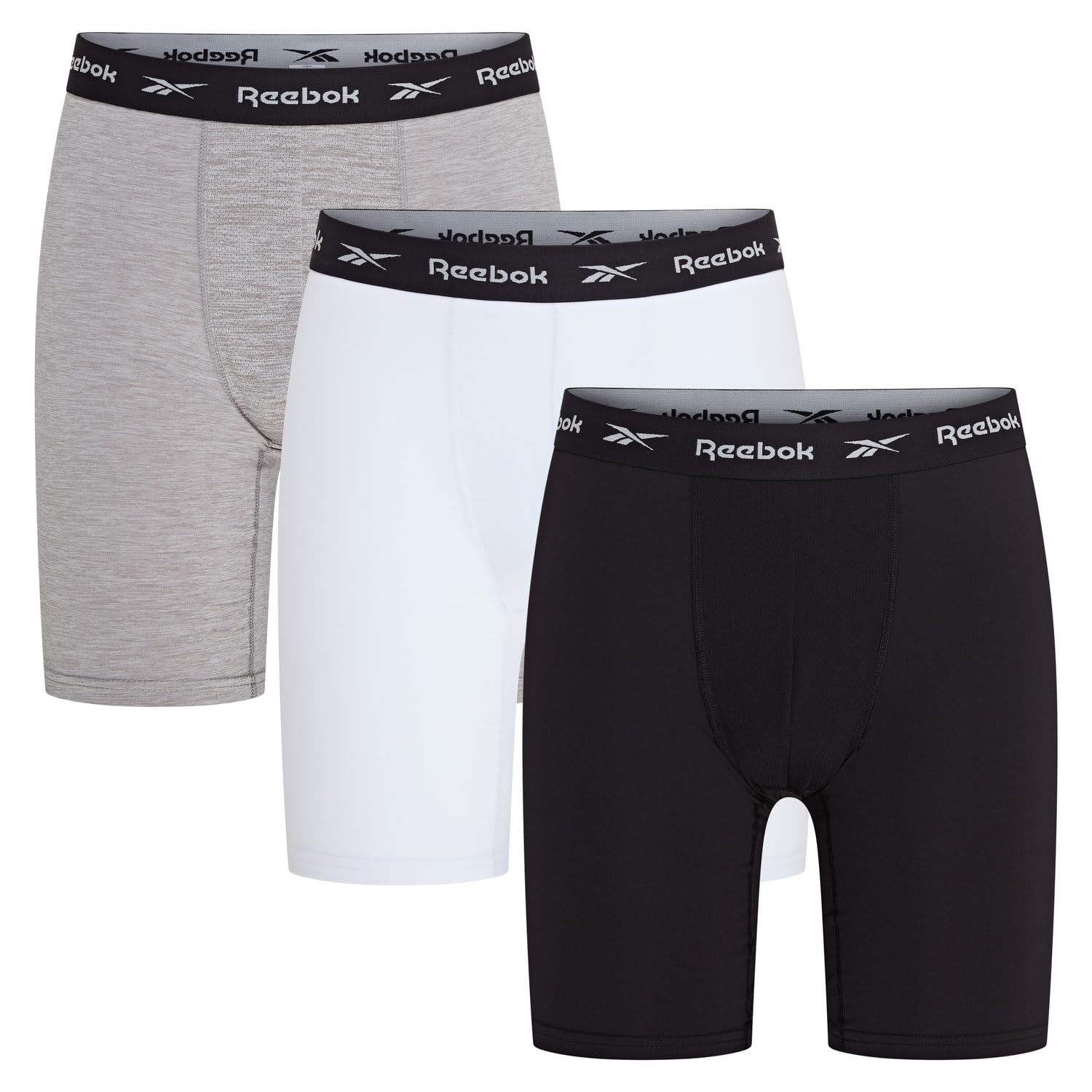 Reebok Hombres Bóxers Deportivos Negro/Blanco/Gris Paquete de 3 XL
