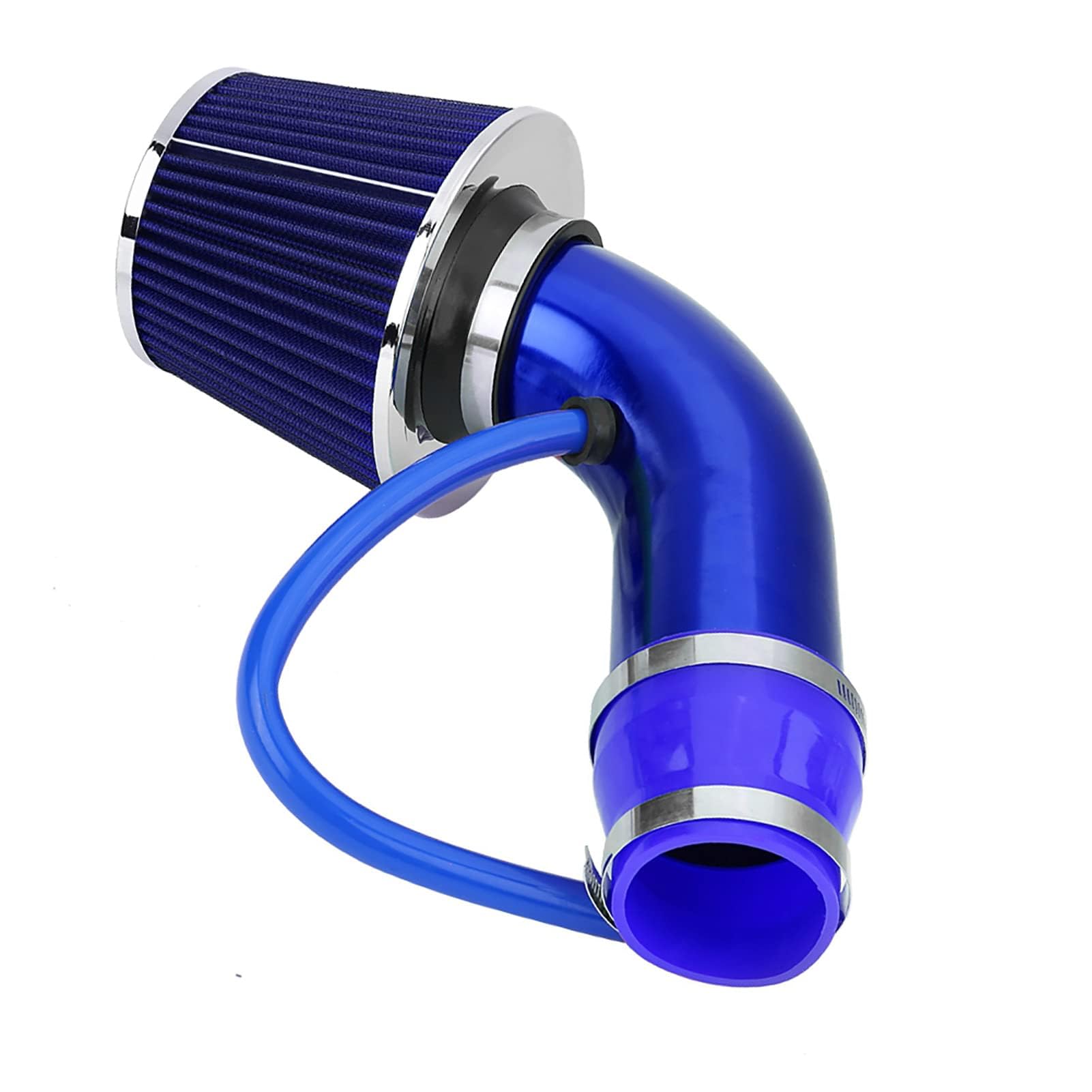 Universal Sportowy Filtr Powietrza, 76 mm, Zestaw Filtrów Wlotu Powietrza, Zestaw Filtrów Ssących Zimnego Powietrza z Wężem Aluminiowym, Niebieski