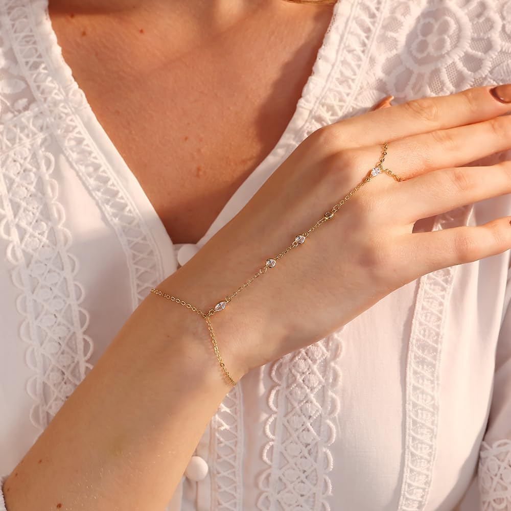 Listine Hand Chain Bracelet 14K Gold Plated Ring Bracelet Hand Chain Trendy Stuff for Women Dainty Hand Bracelets with Finger Ring Hand Jewelry for Women - Image 8