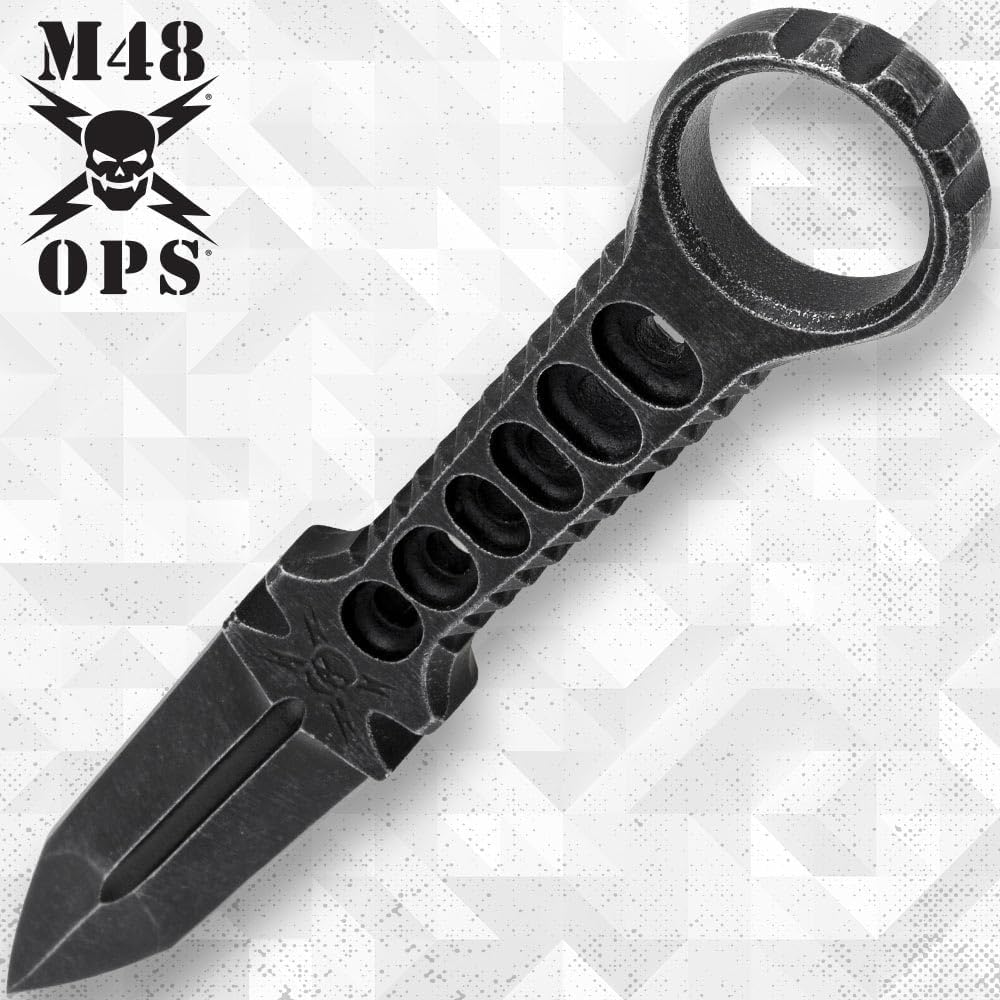 M48 Tanker Combat Dagger | 4 1/4" Double-Edged 3Cr13 Stainless Steel Blade | Stonewashed Finish | Open-Ring Pommel | Kydex Sheath with Metal Belt Clip | 9 1/2" Overall Length
