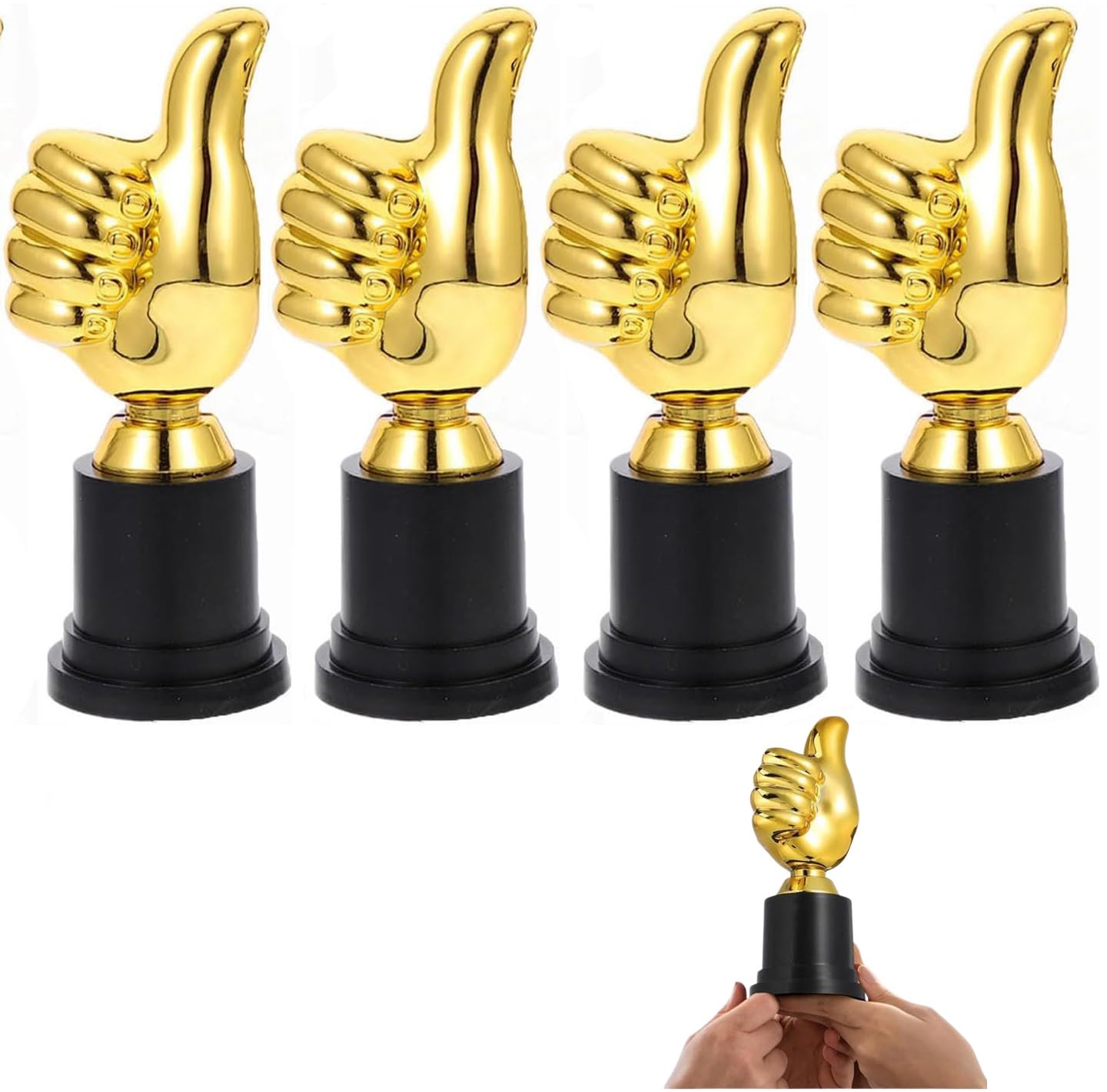 Bobozhong Golden Thumbs Up Trophy,4Pcs Thumbs Up Award Trophies,Small Trophy Thumbs Up Trophy For Celebrations Sports Game Classroom Competition Rewards Gifts(13Cm)