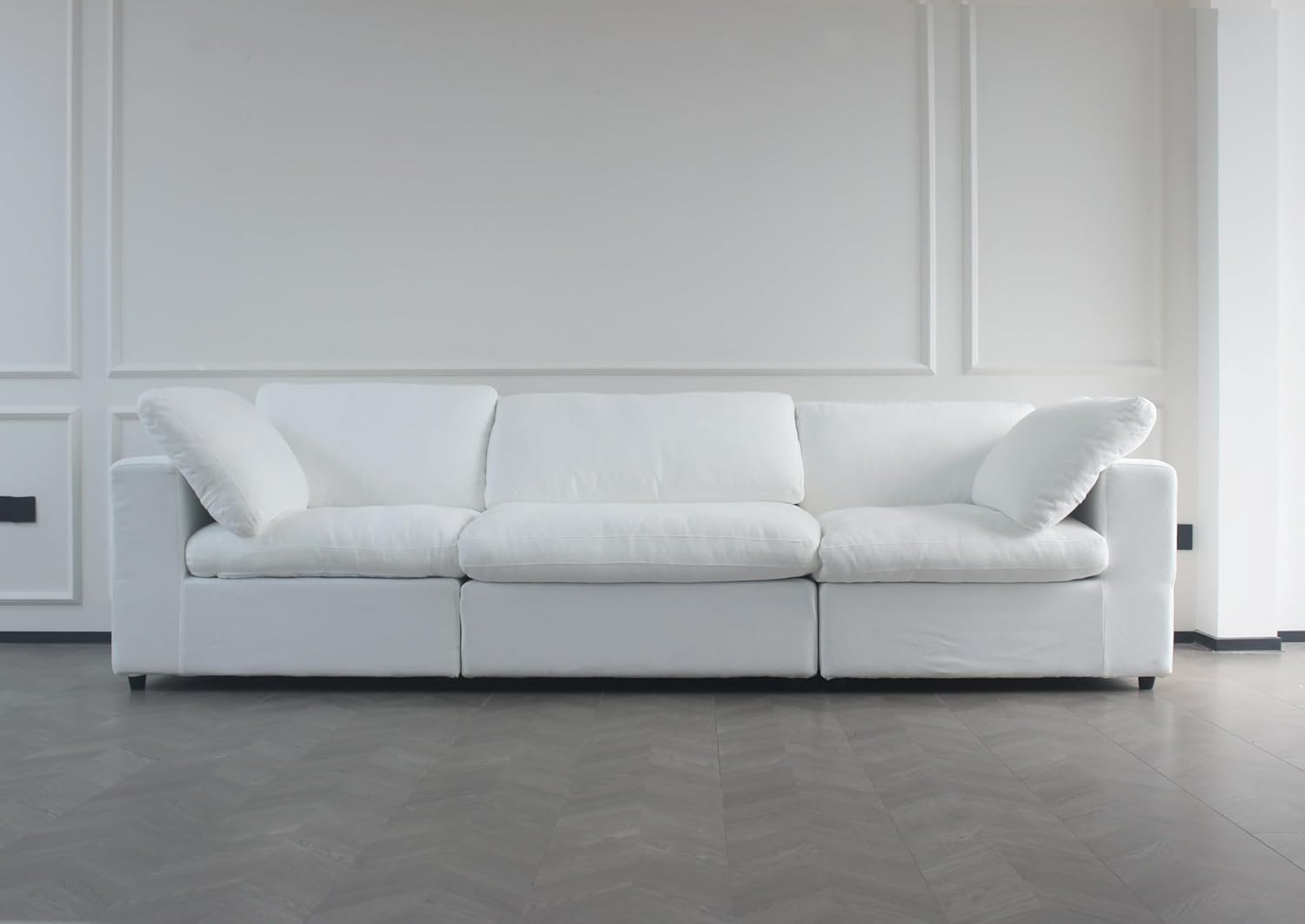 120" W Oversized Chenille DIY Modular Sectional Sofa, 3-Seater Cloud Sectional Couch with Storage Ottoman, Removal & Washable Cushion, Comfy Wide and Deep Seat Convertible Sofa for Living Room