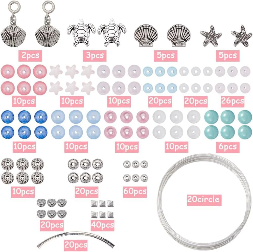 SUNNYCLUE 4 Sets Multi Layer Bracelet Making Kit Bohemian Wrap Bracelets Ocean Animal Charms Sea Turtle Starfish Shell Charm Summer Hawaii Glass Beads for Jewelry Making Kits Adults DIY Supplies image 2