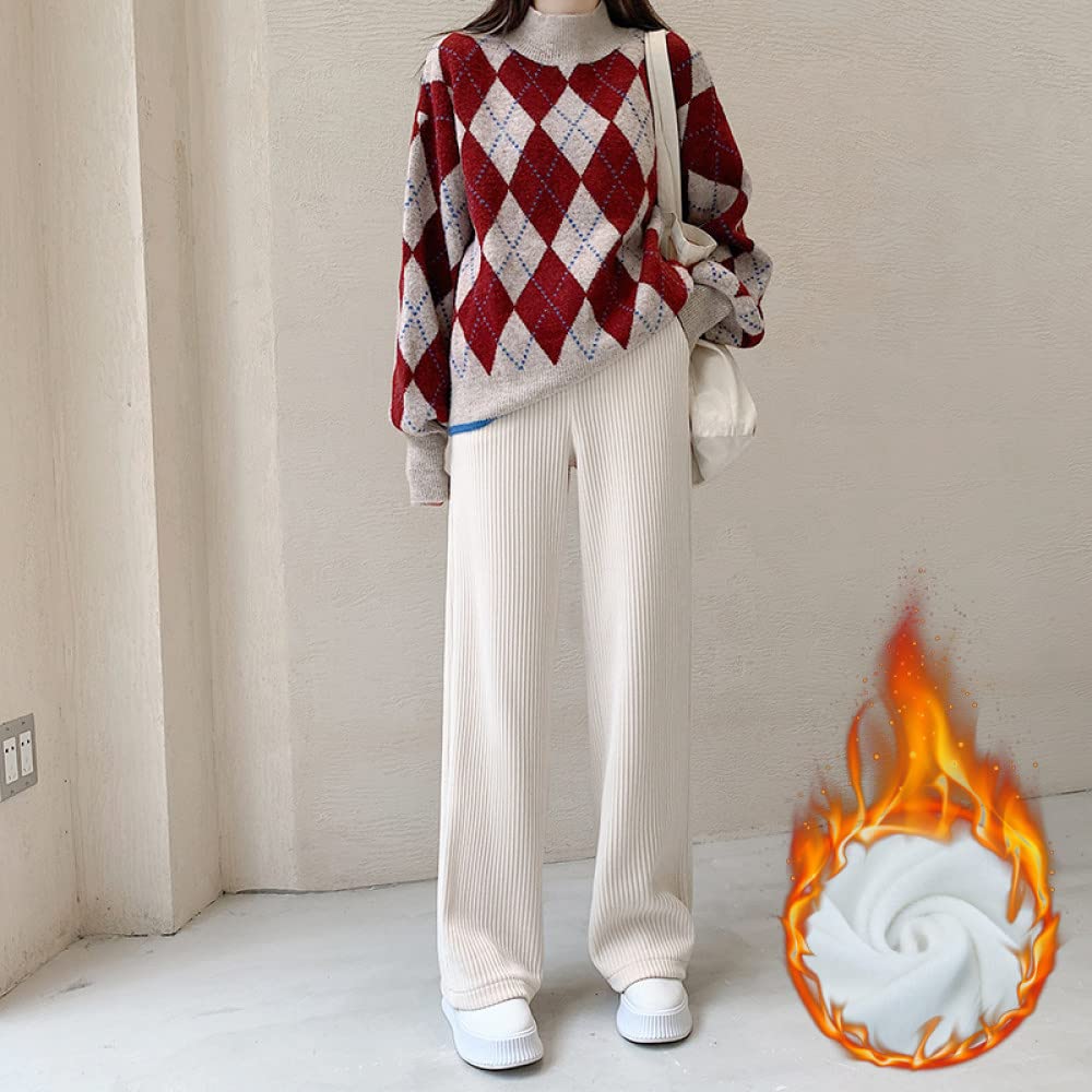 Pantalones De Pierna Ancha para Mujer - Pierna Ancha Tejida A La Moda, Pantalones De Pierna Recta Informales Gruesos Y Cálidos para Otoño E Invierno, Pantalones Elegantes, Versátiles Y Súper Suav