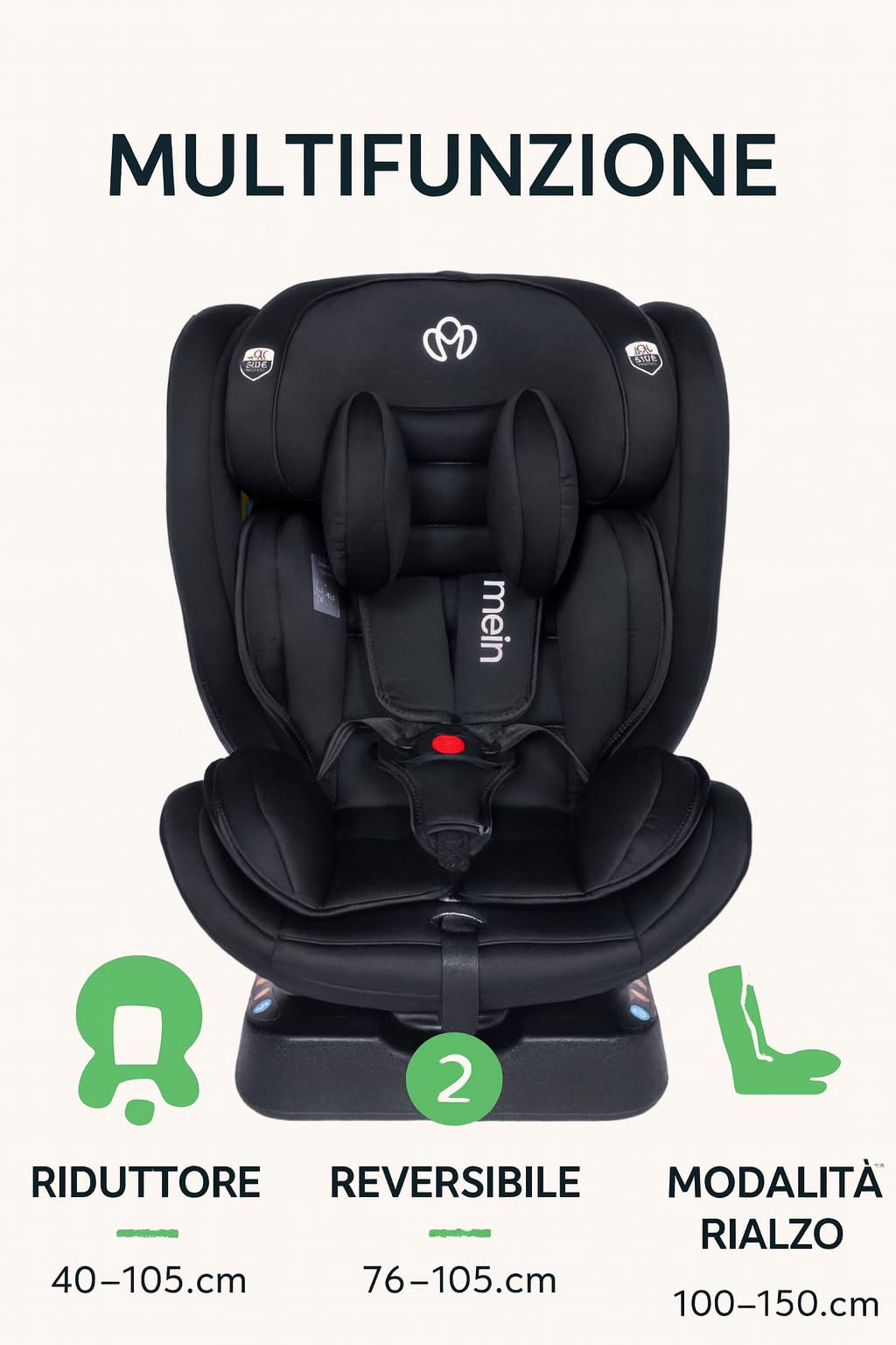 MEIN Seggiolino Auto Senza Isofix 0‑36 kg Universale – Montaggio con Cintura, Gruppo 0‑1‑2‑3, Reclinabile e Sicuro per Neonati e Bambini