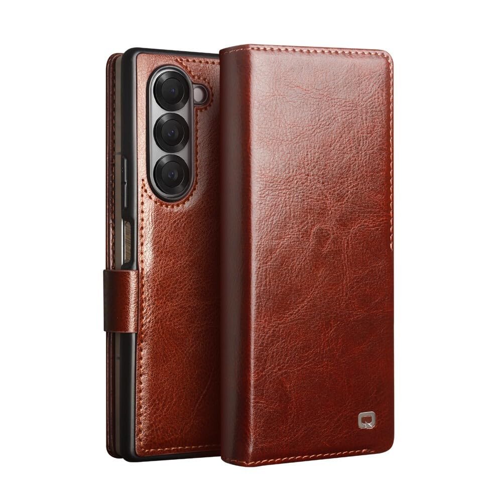 Protection Galaxy Z Fold 5 cuir véritable marron anti-rayure