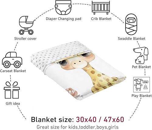 Miniatura 7 de Manta de bebé personalizada para niños, nombre personalizado con diseños de jirafa, franela suave con respaldo de puntos de doble capa, manta