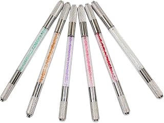 Xiaoyu Crystal Transparent Microblading Pen, Permanent Makeup Pen Machine for Manual Eyebrow Tattoo, Double Head, 6PCS