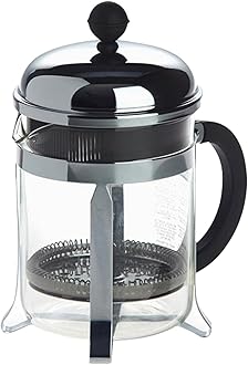 17oz Chambord French Press Coffee Maker, High-Heat Borosilicate Glass, Polished Stainless Steel – Made in Portugal