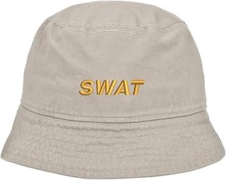 Mens Bucket Hat SWAT - Police Embroidered Washed Cotton Classic Bucket Hat (Beige,7 1/2)