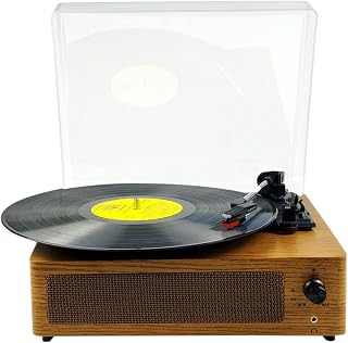 Vinyl Record Player 3 Speed 3 Size Turntable Portable Retro Record Player with Transparent Dust Cover Built-in Bluetooth Receiver and 2 Stereo Speakers for Entertainment and Home Decora