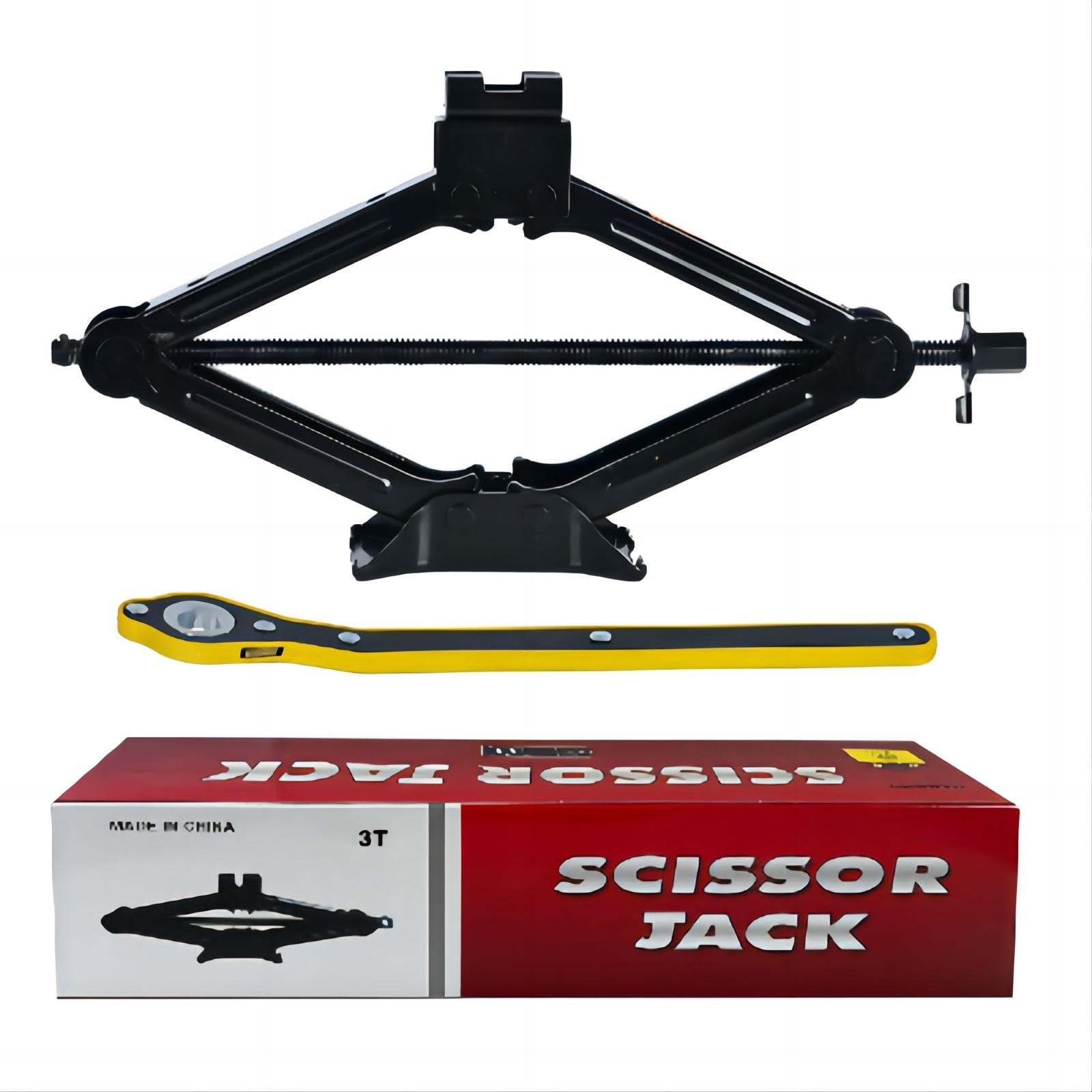 Cric Auto, Cric a Forbice 3T, Altezza Massima di Sollevamento 17 Pollici, Cric con Chiave a Cricchetto, Parte Superiore Girevole a 360°, Adatto a Veicoli come Auto, SUV, MPV (3 Tonnellate)