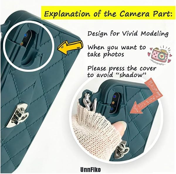 UnnFiko Wallet Phone Case Compatible with iPhone 16 Pro, Cute Luxury Bag Design, Purse Flip Card Pouch Cover Soft Silicone Case with Handstrap Long Shoulder Strap (Dark Green, iPhone 16 Pro) by UnnFiko - Used condition - Image 5