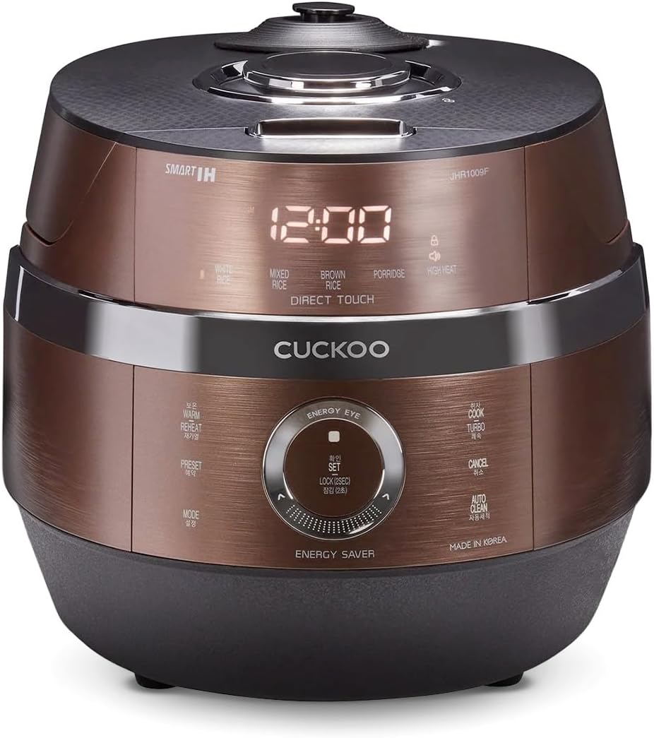 CRP-JHR1009F | 10-Cup (Uncooked) Induction Heating Pressure Rice Cooker | 19 Menu Options, Auto-Clean, Voice Guide, Made in Korea | Copper