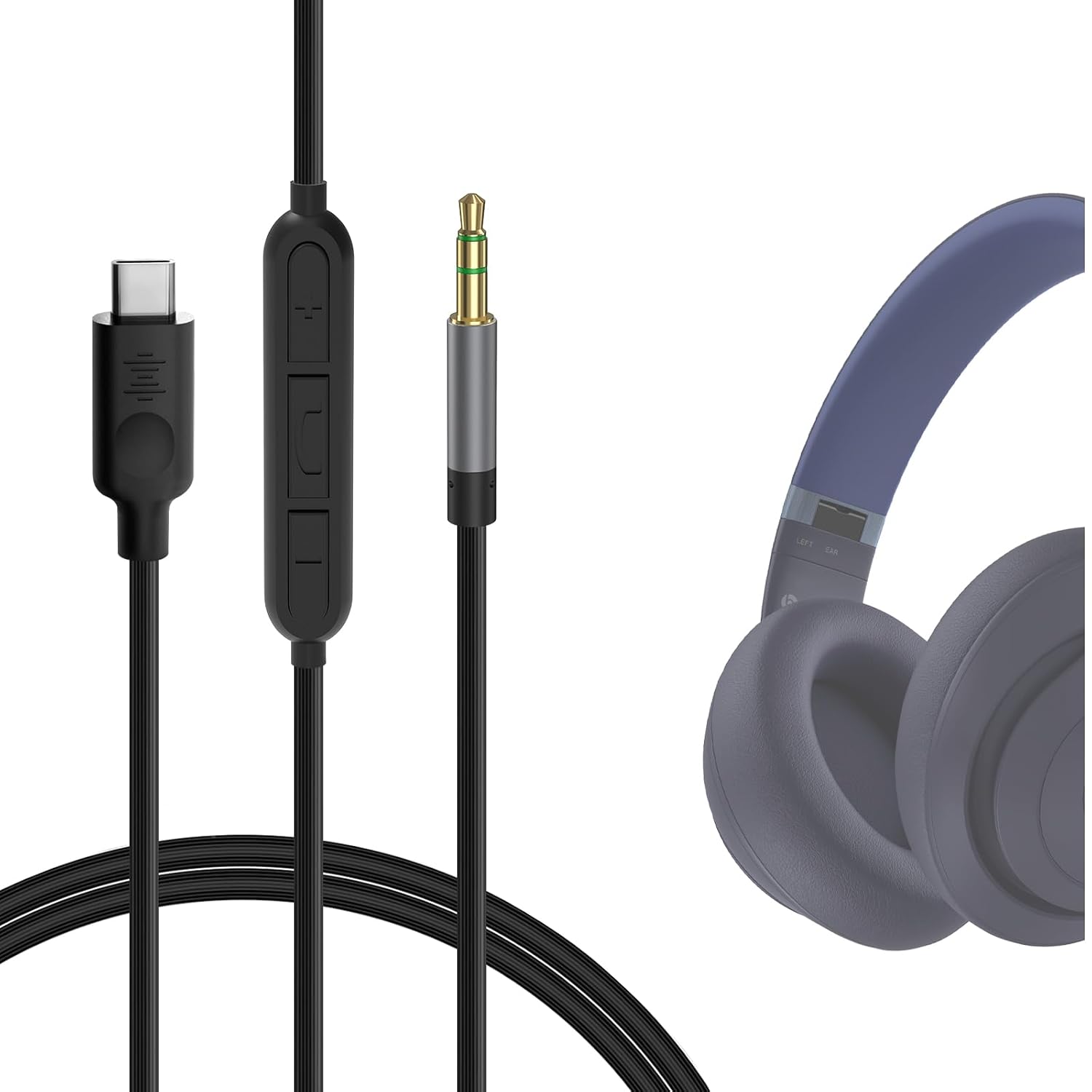 GEEKRIA USB-C Digital to Audio Cable with Mic Compatible with Beats Studio Pro/3, Solo 4/3, Replacement Type-C Aux Audio Cord with Inline Microphone and Volume Control (4ft / 1.2m)