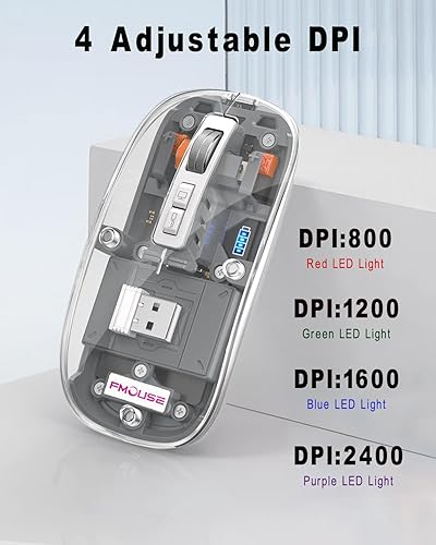 Miniatura 10 de SVJEFY Ratón inalámbrico Bluetooth de 3 modos, mouse magnético ultrafino recargable, pantalla de alimentación transparente de 2400 DPI, mouse