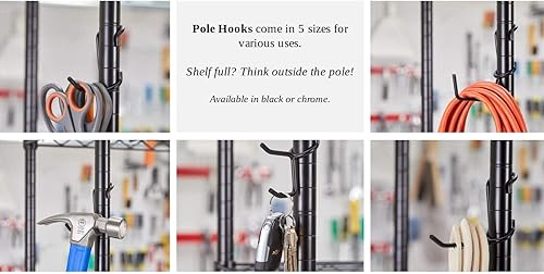 Miniatura 4 de Paquete de 5 ganchos para poste de estante  Paquete variado cromado  Ganchos fijables para estantes de metro, metal o alambre de 1 pulgada