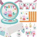 Peppa Pig Birthday Party Supplies For 16 With Plates, Cups, Napkins, Tablecover, Banner, Candles and