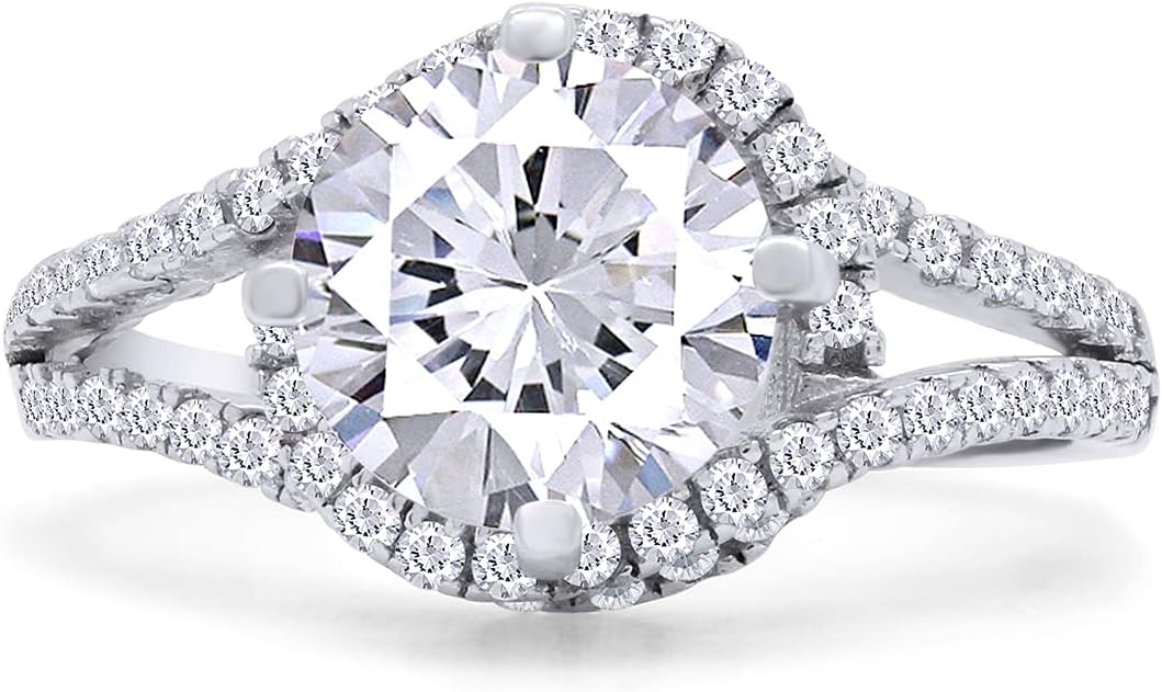 7MM Center Round Cut Sparkling White Cubic Zirconia Split Shank Bypass Engagement Ring In 14k Gold Over Sterling Silver Jewelry for Women