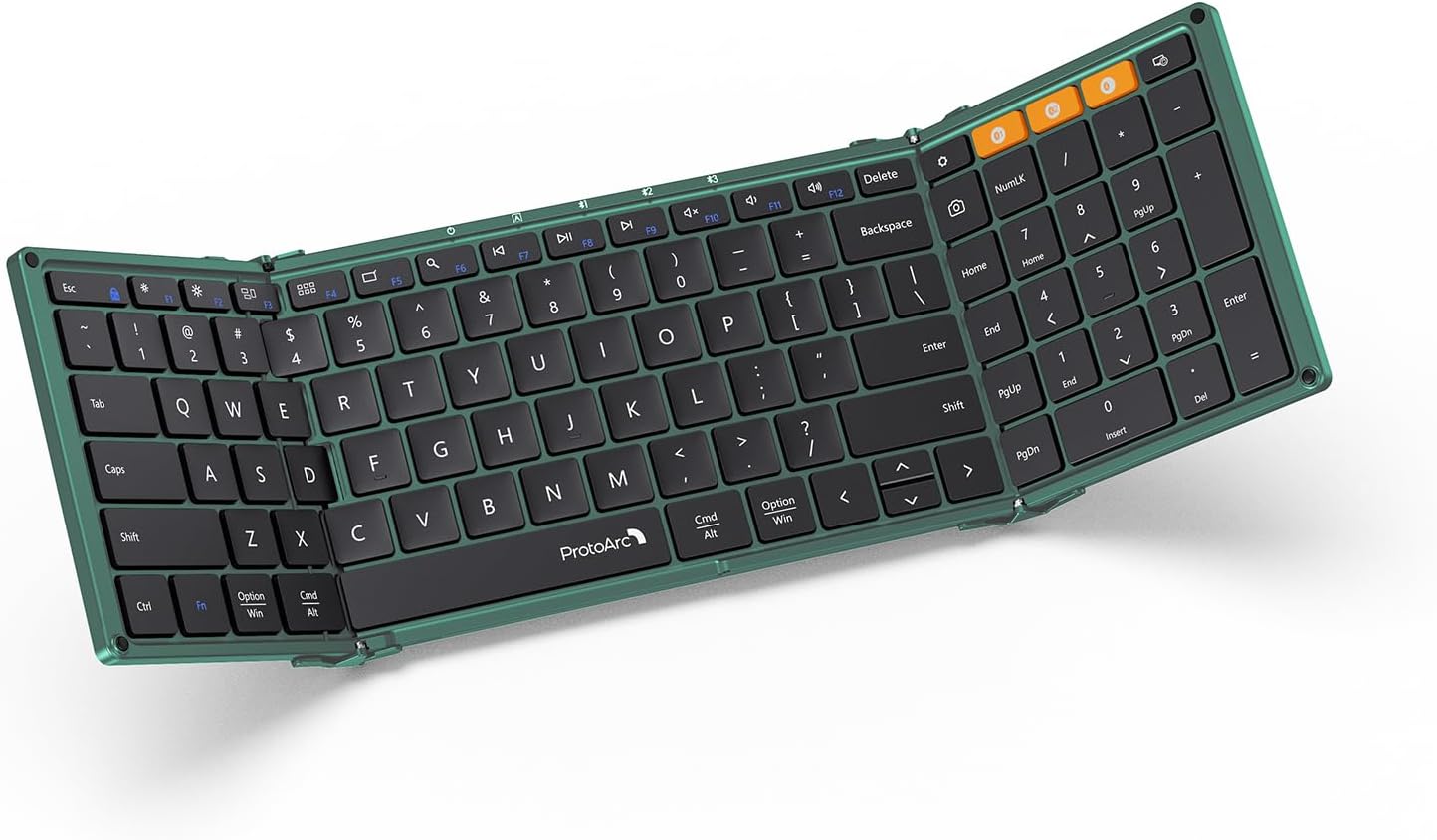 ProtoArc Foldable Bluetooth Keyboard, XK01 Full-Size Portable Wireless Keyboard for Travel, 105 Keys, 0.65" Keycaps, Multi-Device Sync for iPad Tablet Smartphone Laptop PC Windows iOS Android, Green