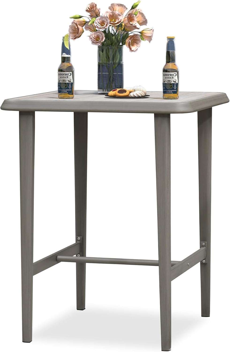 PURPLE LEAF Bar Height Table Patio Square Table Dining Coffee Kitchen Breakfast Bistro Outdoor Pub Bar Table for Garden Balcony, Light Grey