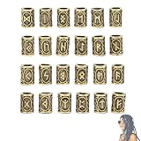 Qukaim 24 Cuentas para Barba Vikinga de Bronce con Runas,Joyería Vintage para Cabello, Aleación de Zinc, Ideal para Trenzas de Barba, Pulseras o Rastas. Regalo para Amantes de la Cultura Vikinga