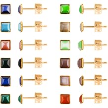 JMLOON 12 Pairs Multi Colored Cats Eye Stud Earrings Stainless Steel Gemstone Round Heart Square Oval Stud Earrings Set for Women