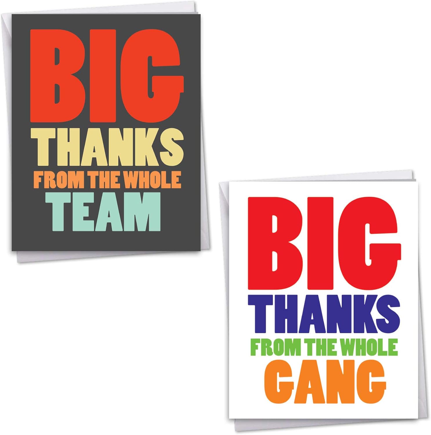 NobleWorks, Big Thank You Card Bundle (8.5 x 11 Inch) - Receive 2 Jumbo Greeting Cards - Jumbo Greeting Cards w/Envelopes - Thanks From the Team and Thanks From the Gang