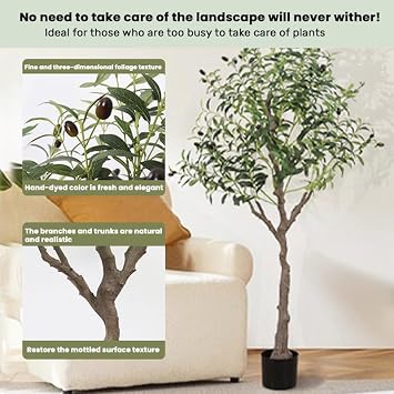 Realistic Artificial Olive Tree, Lifelike Faux Olive Plant for Home, Office, Garden Décor (180cm)