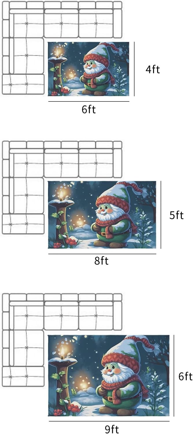 Outdoor Rug, Christmas Santa Tree Candle Snow Winter Scarf Absorbant Non-Slip Area Rugs Mat Carpet for Patio Balcony Porch Backyard Deck Rv Camping 4x6 ft