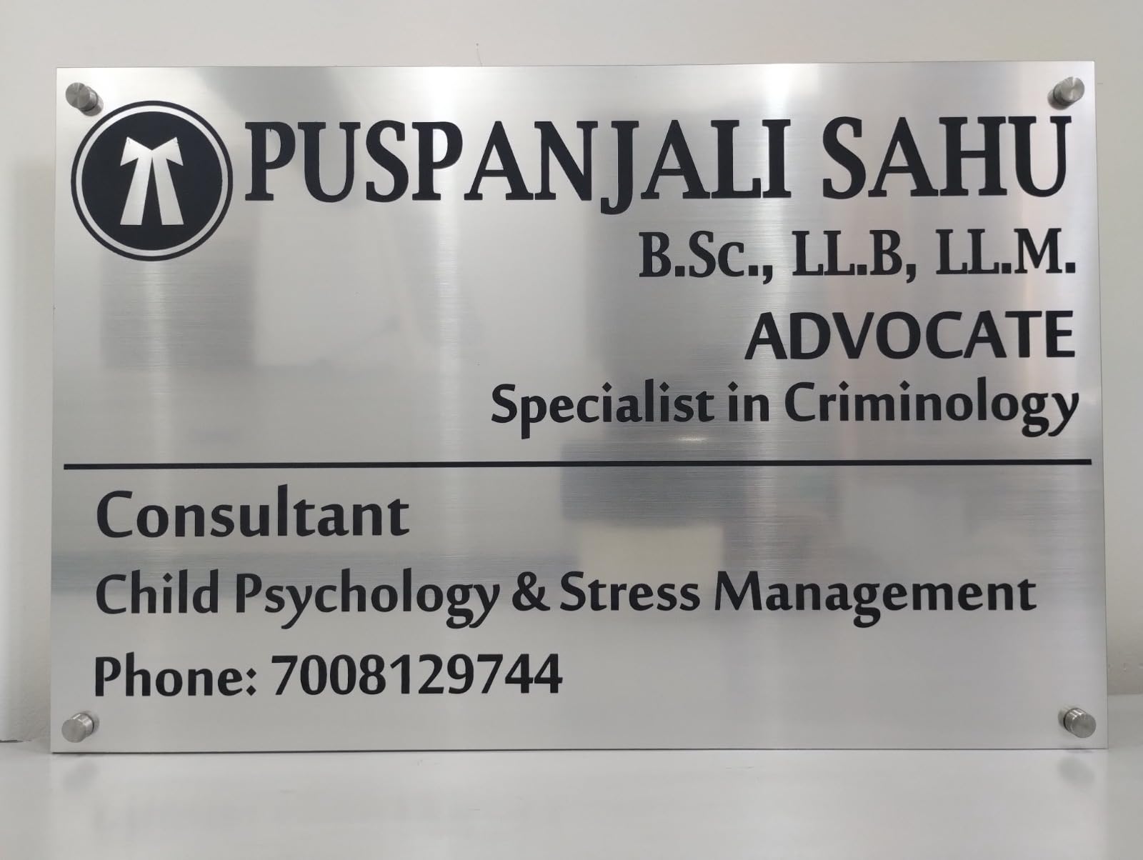 Mkart Customized Acrylic Weather Proof Name Plate | White Lettering | For Advocate Criminology, Legal Consultant, Home, Office & Outdoor Entrance | 18" x 12" Inches