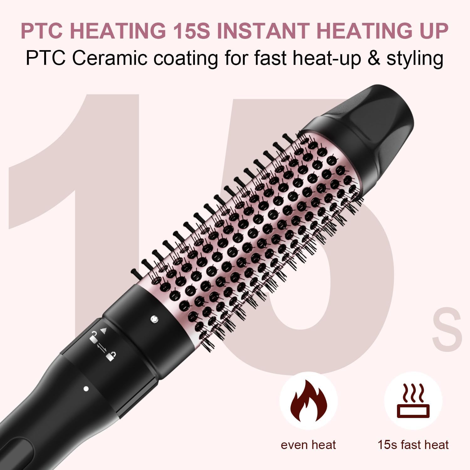 Thermal Brush, 1.5 inch Heated Round Curling Brush Hair Straightening Styler, Less Frizz Hair Hot Straightener with Detachable Head for Salon Style