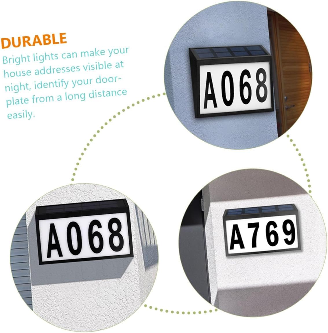 Solar Powered Outdoor Address Sign with Bright White LED Light Weather Resistant Abs House Number Plaque with Letters Groups for Enhanced Night Visibility and Easy Alignment